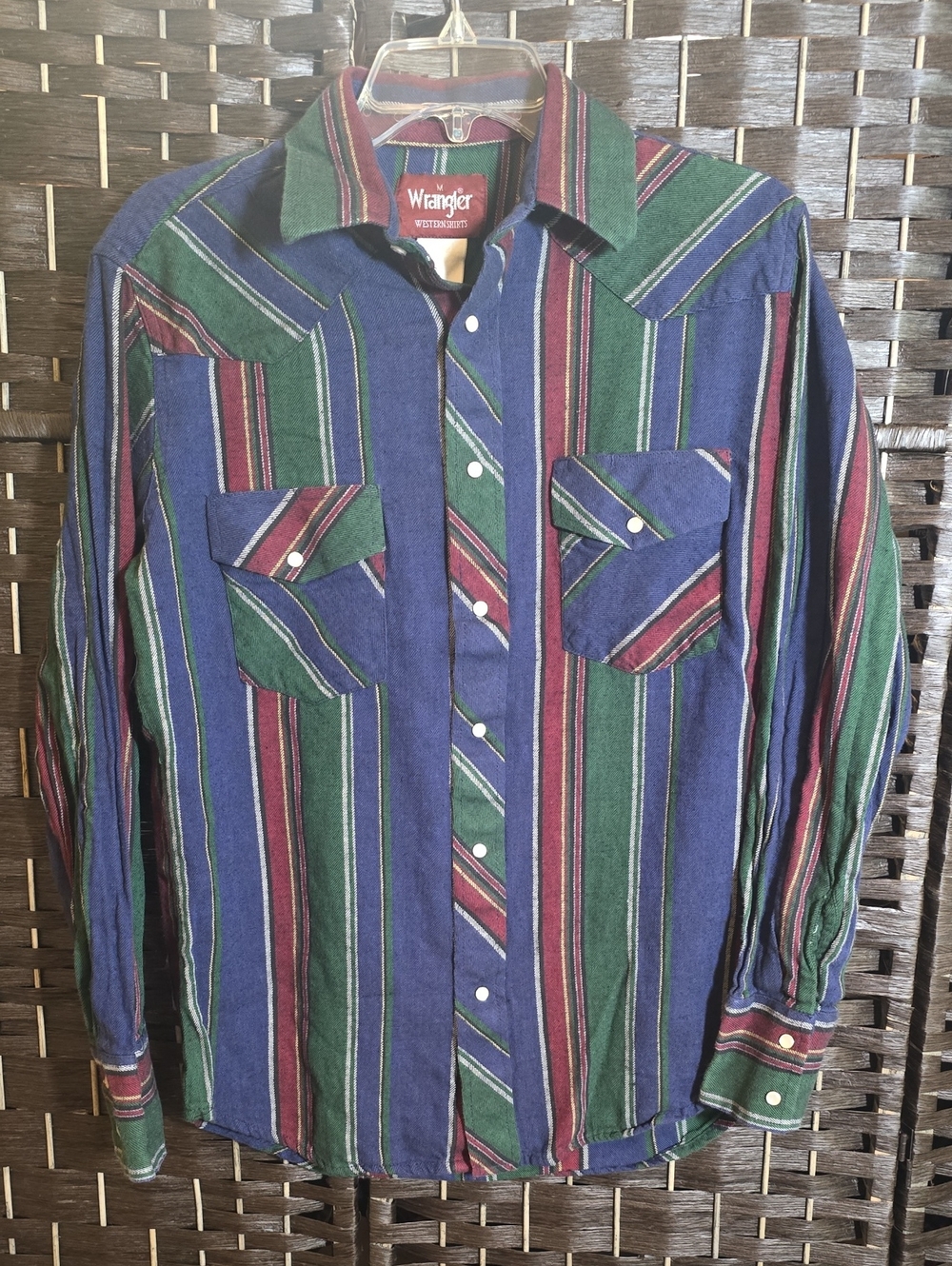 Vintage 90s Wrangler Western Wear Striped Pearl Snap Flannel Shirt Medium